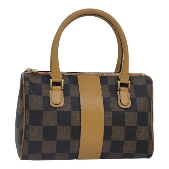 FENDI Pecan Canvas Boston Bag Brown Black gold - Picture 1 of 15